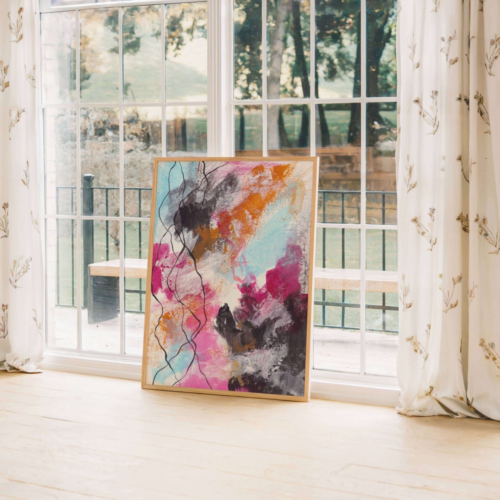 abstract canvas painting with layered texture