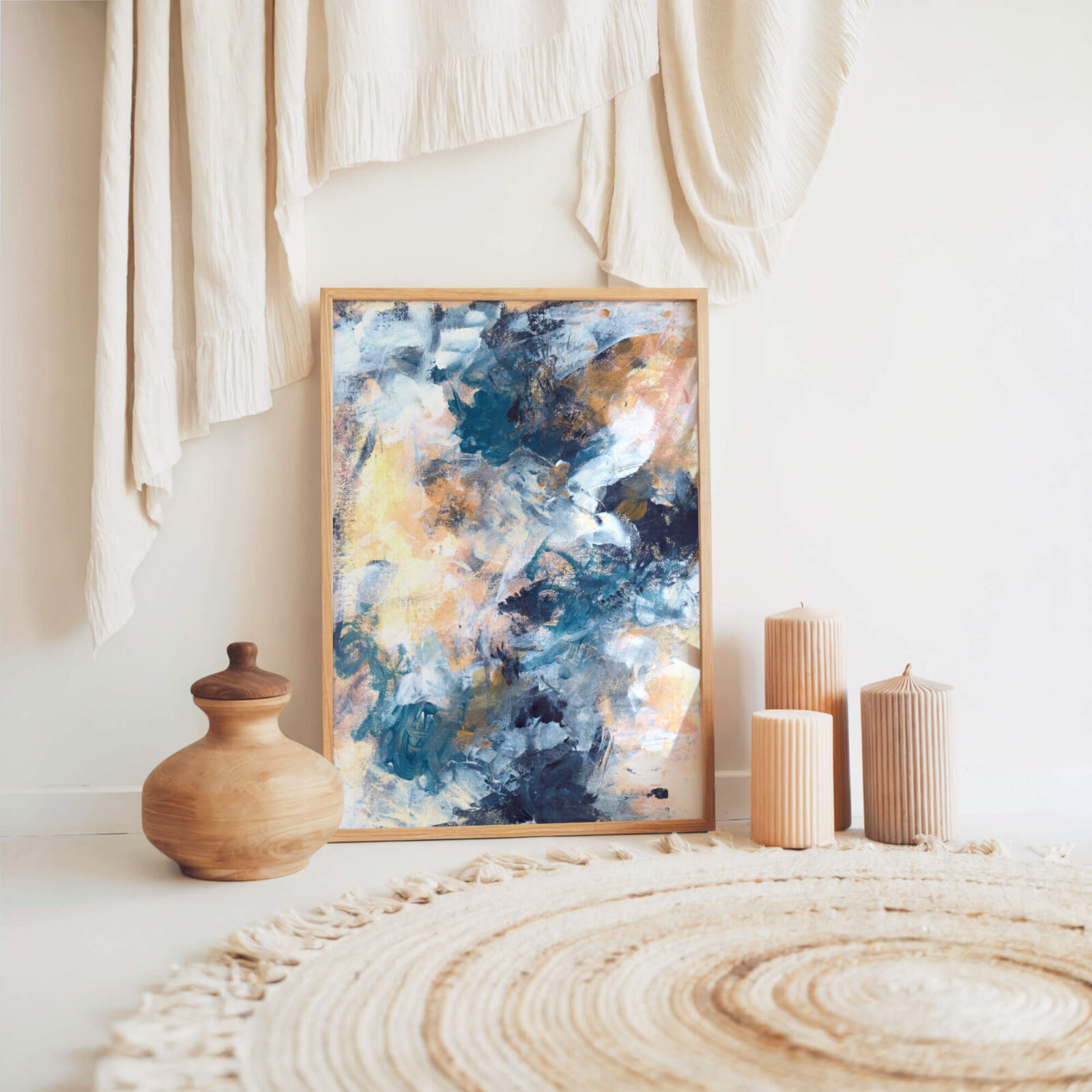 abstract canvas painting with layered texture