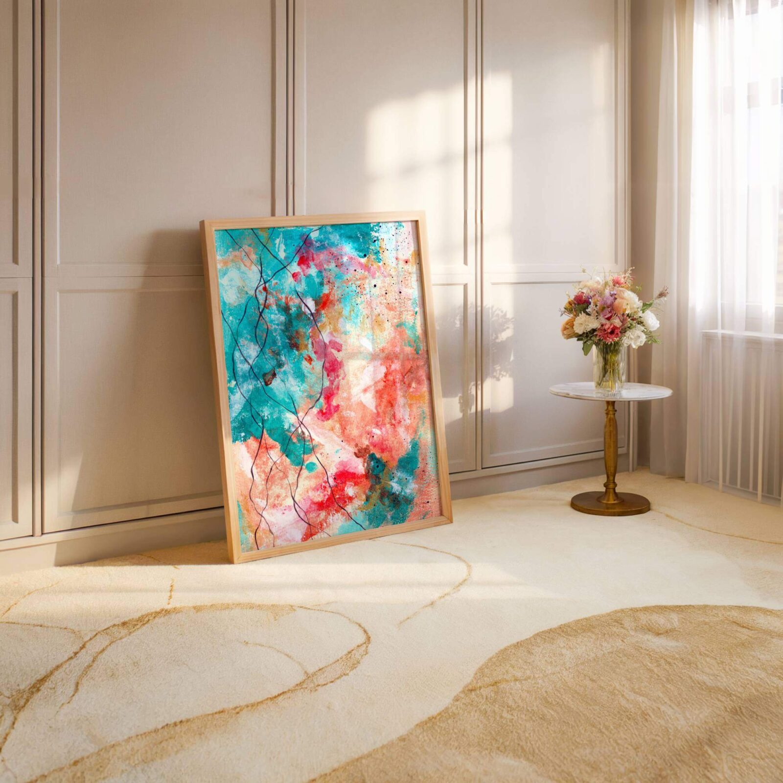 abstract canvas painting with layered texture