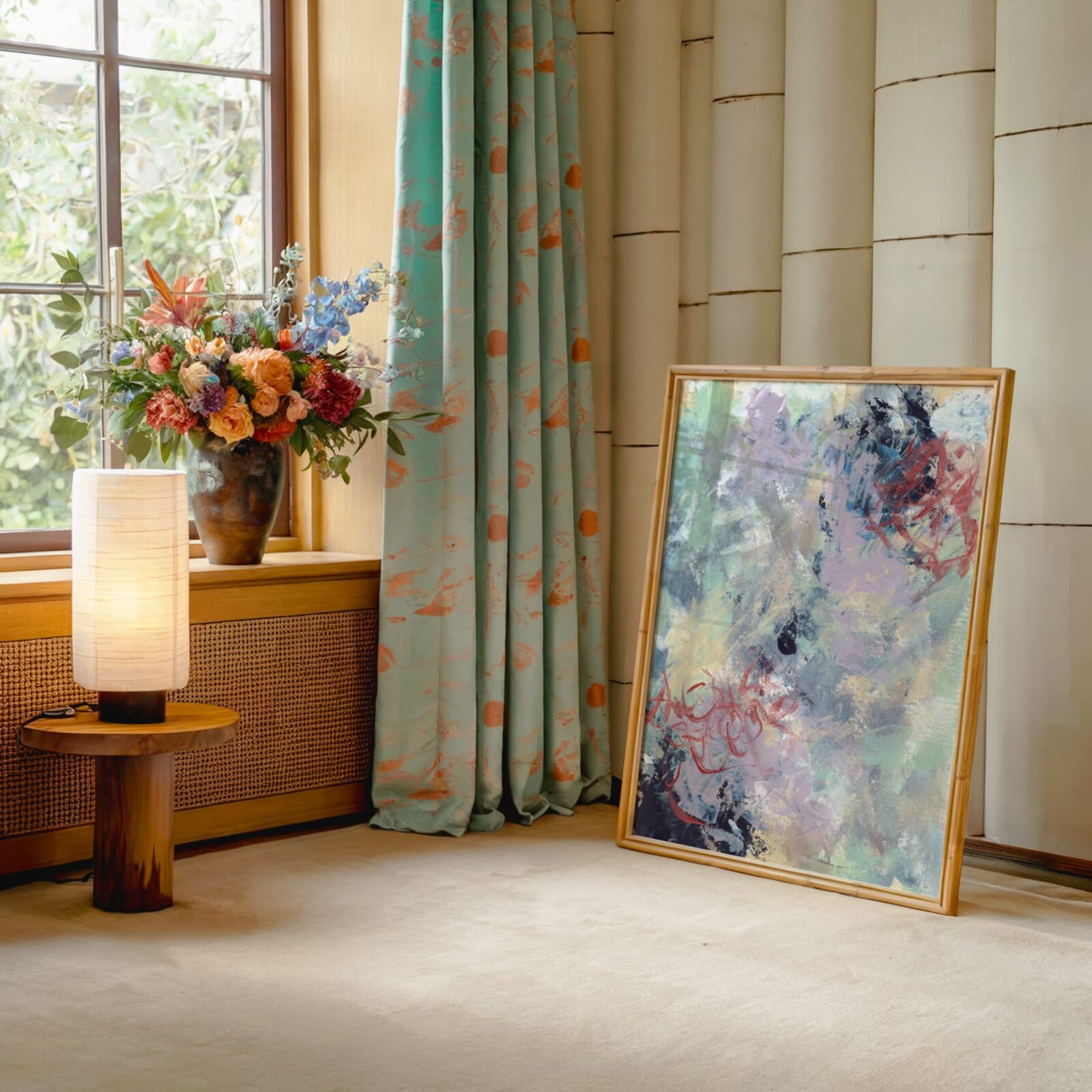 abstract canvas painting with layered texture