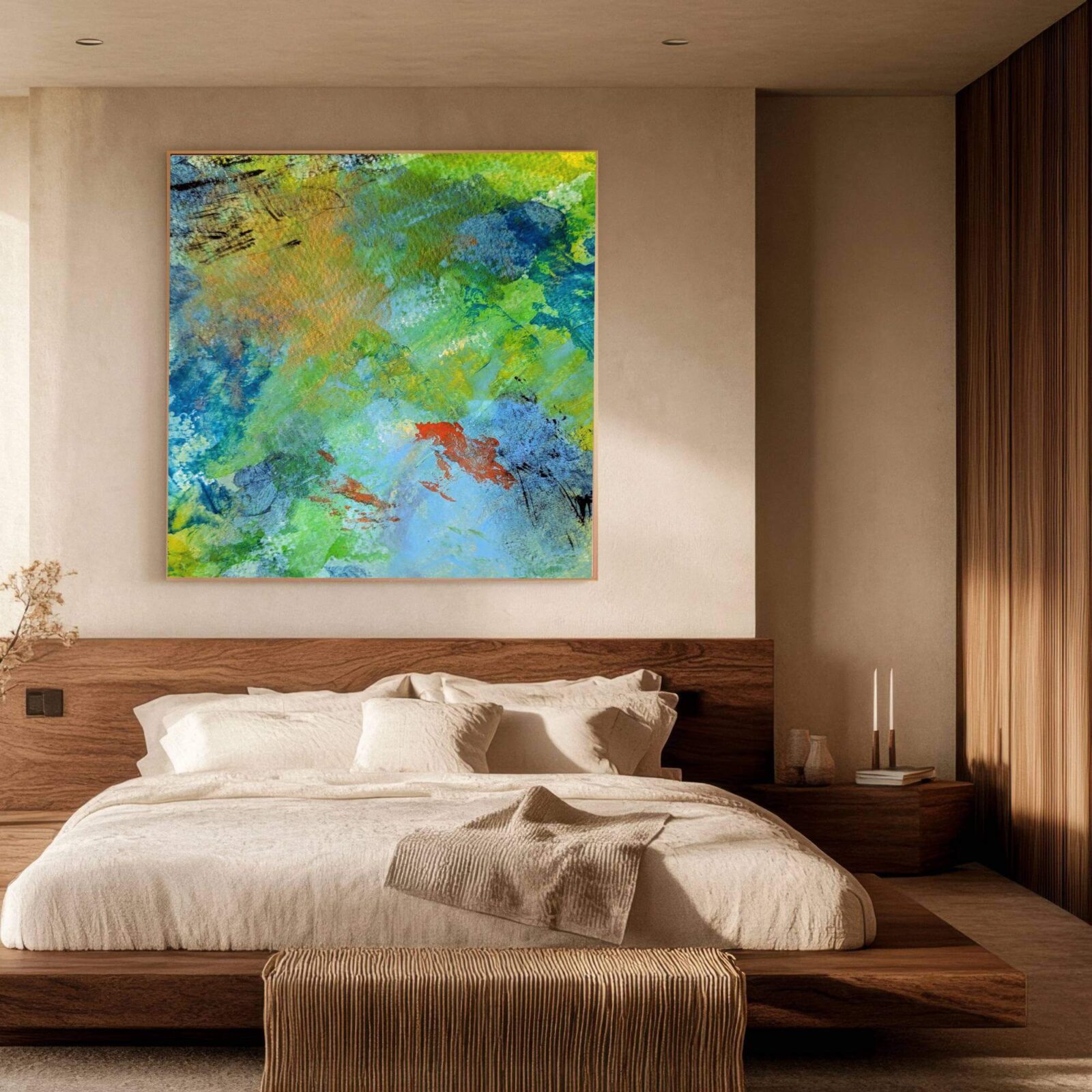 abstract canvas painting with layered texture
