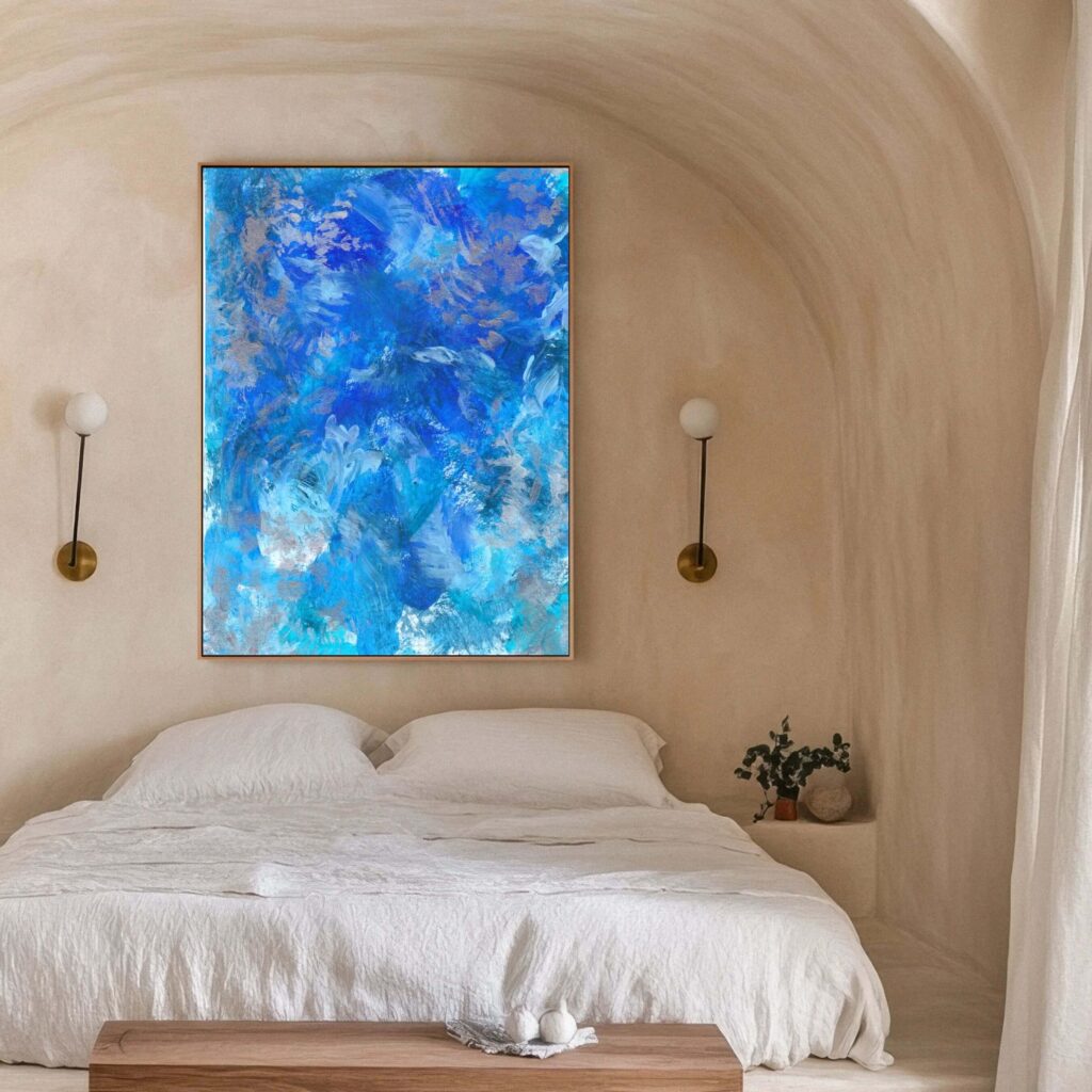 abstract canvas painting with layered texture