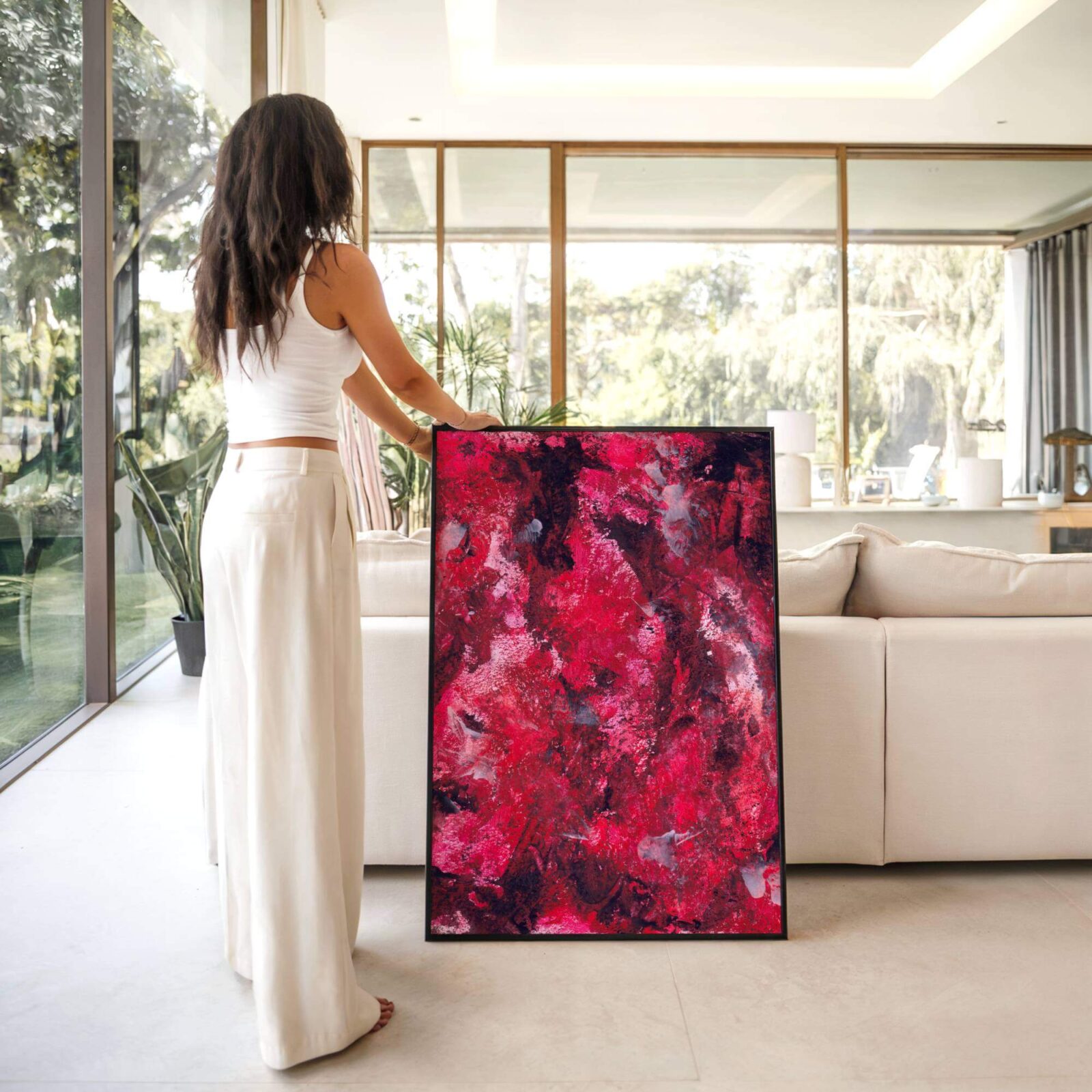 abstract canvas painting with layered texture