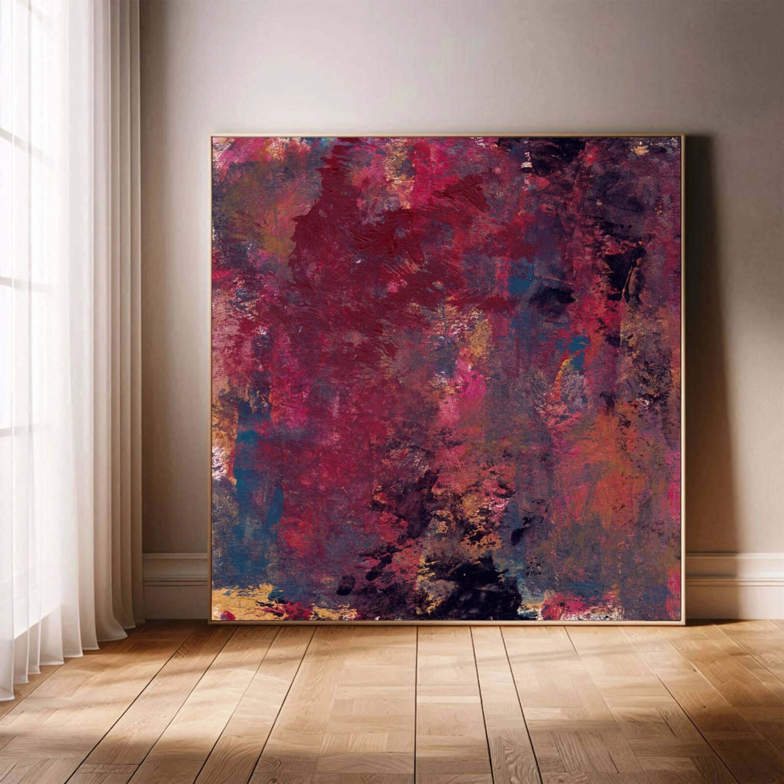 abstract canvas painting with layered texture