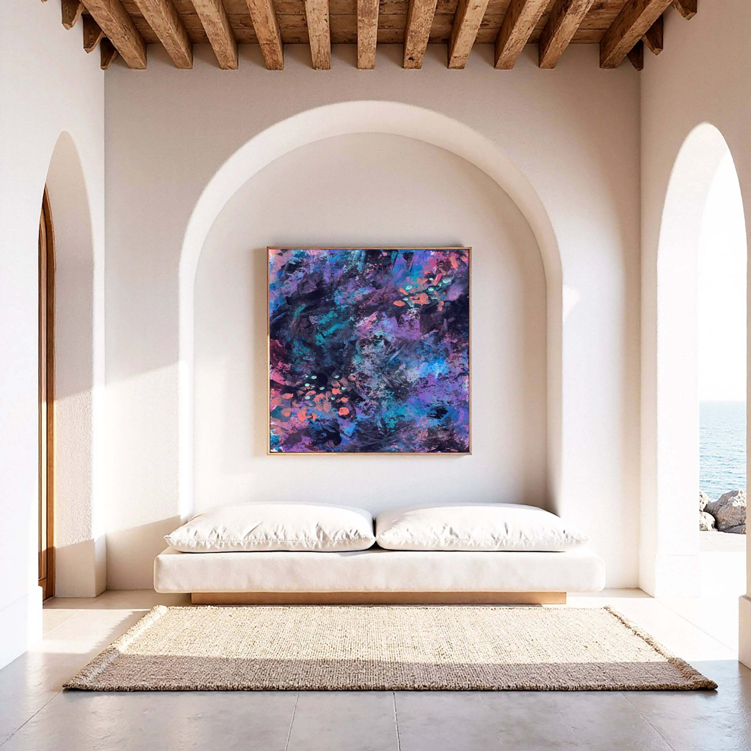 abstract canvas painting with layered texture